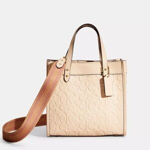 Coach Field Tote 22 Beige Signature Leather Crossbody Bag